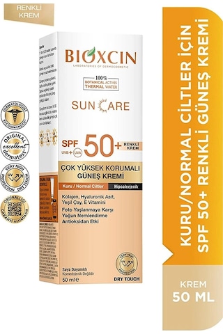 Bioxcin Sun Care Kuru ve Normal Ciltler İçin Yüksek Korumalı Renkli Güneş Kremi SPF50+ 50 ML