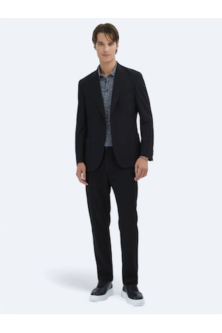 Kip Siyah Desenli Modern Fit Ceket Siyah