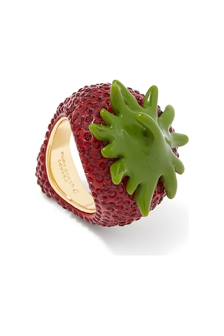 Pave Strawberry Yüzük, Kristalli Çilek Tasarımı Kırmızı