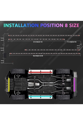 Xiyyadms Araç Altı Led Aydınlatma Kiti - 4'lü Set, 60x90cm, 16 Milyon Renk, Bluetooth Uygulama Kontrollü