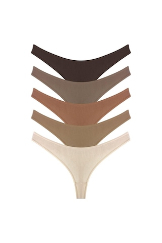 Kadın Pamuklu Ve Likrali Fitilli Kaşkorse Tanga Külot 5'li Paket-2 Renkli-2 Çok Renkli