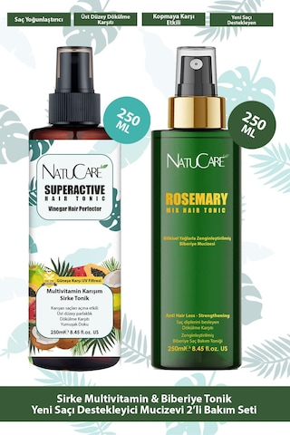 Natucare Sirke Multivitamin Tonik + Biberiye Tonik Saç Yoğunlaştırıcı Bakım Seti 2 x 250 ML
