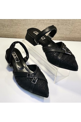 De Scarıo 597 Kadın Arka Açık Kısa Topuklu Ayakkabı Siyah