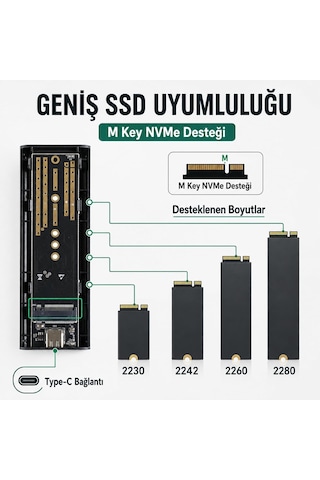 Lexroo Nvme M.2 Ssd Kutusu, Usb 3.0 Type-c, Siyah Ed-14