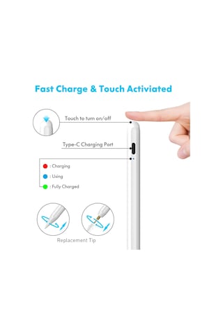 Apple Uyumlu iPad 2018-2024 İçin Stylus Kalem,ipad Pro 11/13 İnç M4,ipad Air 11/13 İnç M2,ipad 10/9/8/7/6,ipad Air 5/4/3,ipad Pro 11/12.9",ipad Mini 6/5 İçin Eğim Sensörlü Avuç İçi Reddi Aktif Stylus Kalem Belirtilmemiş