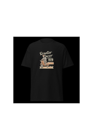 Wildstyle Scooter Racer 1978 Vintage Motosiklet Retro Motor Baskılı Unisex Bisiklet Yaka Pamuklu Tişört - Siya