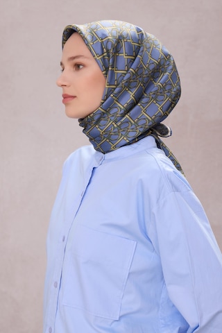 BELLİ Geometrik Desen İpek Twill Eşarp 4214d01 İndigo Mavi - 02