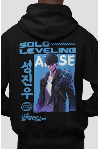 Sevbano Solo Leveling Sung Jinwoo Arise Anime Sırt Baskılı Unisex Oversiz Siyah