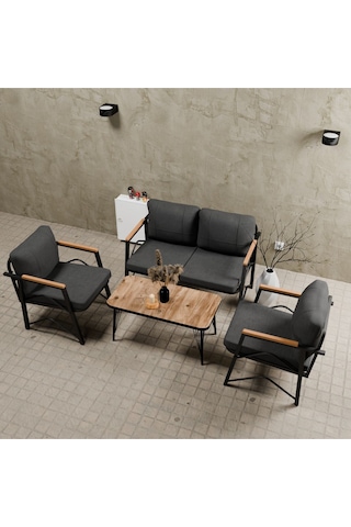 Mb Garden Furnıture Simetri Model, Balkon, Bahçe, Cafe, Metal Koltuk Takımı,bahçe Takımı,çay Seti,2+1+1+sehpalı Süngerli Antrasit