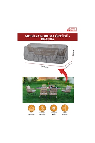 Gri Bahçe Mobilya Koruma Örtüsü Branda 300x160x80 Cm - Santimetre, Su Geçirmez, Güneşten Korur Gri