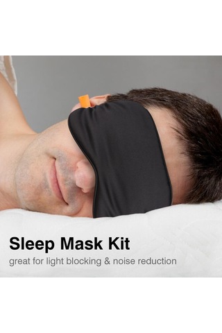 Geeroyoo Siyah Uyku Maskesi, Turuncu Earplug Ve Rastgele Renkli Saklama Çantası - 3'lü Konforlu Uyku Seti Siyah