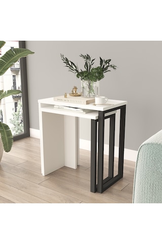 Robin Home Lidya 2'li Zigon Sehpa Yan Sehpa Metal Ayaklı Beyaz