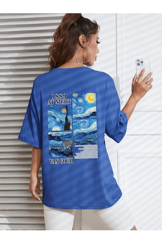 Van Gogh Baskılı Oversize Tshirt Mavi
