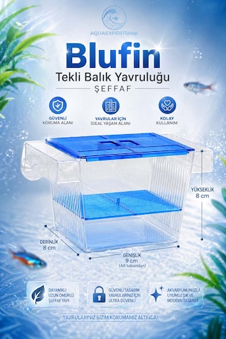 Akvaryum Tekli Yavruluk - Kolay Kurulum - Şeffaf Yapı - Mavi Kapak