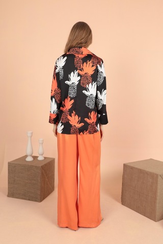Chıcnhappy Saten Kumaş Pileli Palazzo Kadın Pantolon Orange-oranj Turuncu