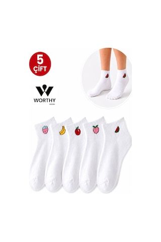 Worthy Socks 5'li Meyve Desenli Patik Bilek Çorap 5 Çift