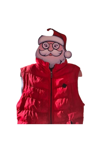 Dijital Baskılı Ahşap Elbise Askısı Noel Babalı Kırmızı