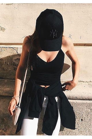 Unisex Siyah Renk Siyah Logo Beyzbol Ny New York Şapka - Unisex Siyah