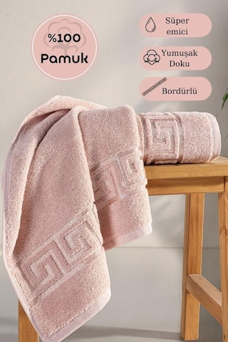 Pamuk Tekli Jakarlı Yumuşak Havlu Grek - 70 X 140 Pudra
