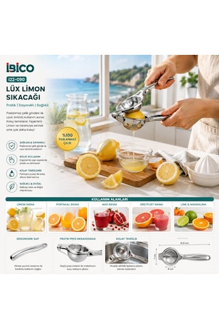 İbico İ22-090 Limon Ve Meyve Sıkacak Çap: 7cm Derinlik: 4cm Saplı : 21.5cm Çelik Metal Lüx Diğer