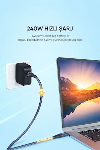 Thunderbolt 3/4 Usb4 Type-c Kablo 50 Cm, 240w Pd Hızlı Şarj, 40gbps Veri Aktarımı, 8k 60hz Görüntü, Daisy Chain, Örgülü Tam Fonksiyon Kablo U706b