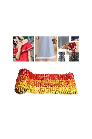 Zp000875 9 Satır Elastik Pullu Dantel Dokuma Dıy Giyim Aksesuarları, Uzunluk: 5m, Genişlik: 7.5cm Üç Renkli