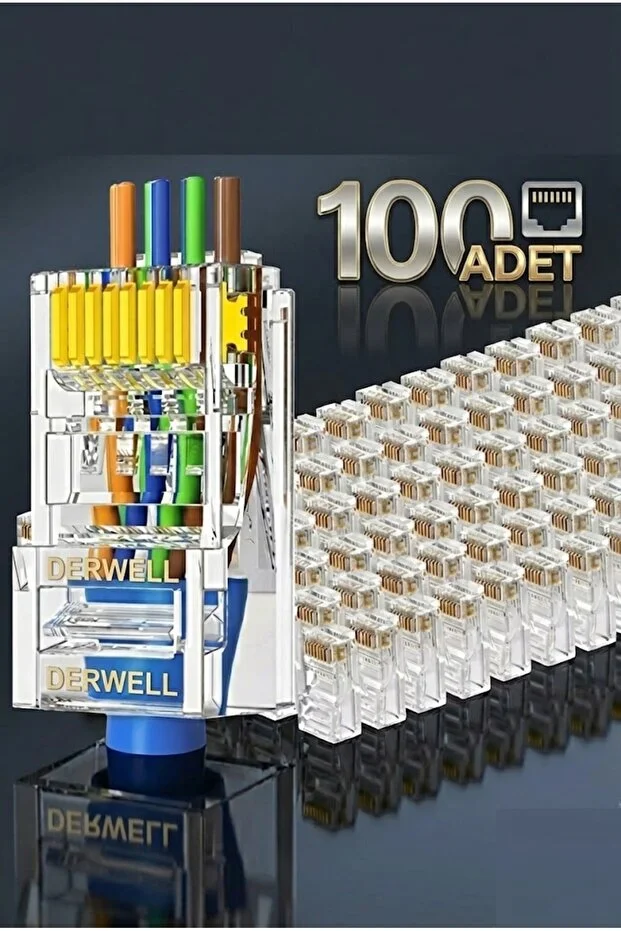 100 Adet Yeni Nesil Delikli Rj45 Cat5 Cat6 Ethernet Internet Kablo Soketi Konnektör 8p8c Jack Utp Uç