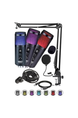 V5 Rgb Set Usb Oyuncu Ve Yayıncı Mikrofonu Condenser Stüdyo Kayıt Gaming Tiktok Twitch Canlı Yayın Discord Youtub