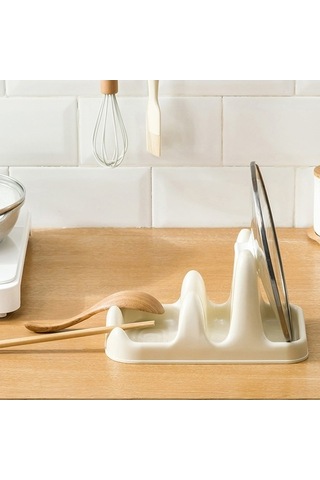 Dancemonkey Cbtx Çift Katmanlı Tencere Kapağı Tutucu Standı, Yemek Kaşığı Dinlenme Rafı - Yeşil Çok Renkli