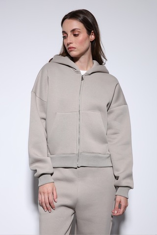 Antioch Fermuarlı Kapüşonlu Kadın Sweatshirt Açık Vizon