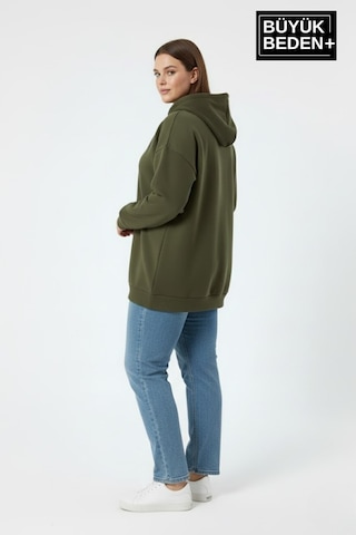 Süperlife Kadın Büyük Beden Kapşonlu Rahat Kalıp Hoodie Milano Italia Baskılı İnce Sweatshırt Spr26bswk967 Haki
