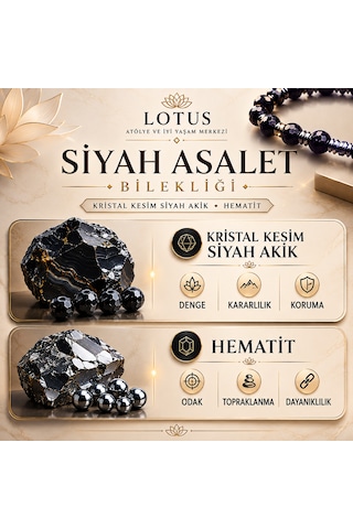 Siyah Asalet Bilekliği Kristal Kesim Siyah Akik, Hematit & Disk Hematit