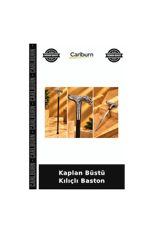 Premium Kaplan Büstü Kılıçlı Baston Salon Heykel Sergi