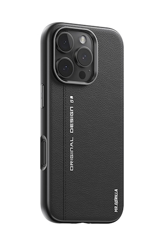 Apple Uyumlu iPhone Blueo 16 Pro Siyah Premium Leather Magsafe Deri Tel