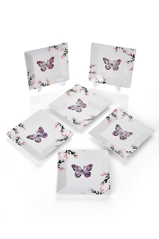 Piatti Naturali 6'lı Kelebek Tatlı Tabak Seti Sunum Servis Pasta 15 Cm