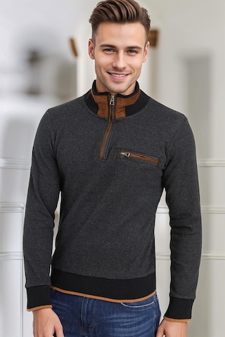 9039 Dewberry Erkek Sweatshırt-siyah-gri Siyah-gri