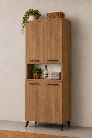 Reyo Enda Home Listra 4 Kapaklı Çok Amaçlı Dolap 170,8 Cm, Raflı, Ayaklı Depolama Dolabı - Atlantik Çam