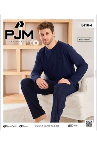 Pijamoni Erkek Düğme Yaka Kışlık Mikrosoft Likralı Pijama Takımı 6410/4 - 1 Adet Lacivert