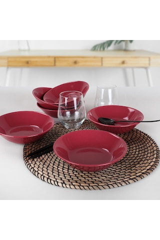 Keramika Karmen Kırmızı Hitit Yemek Tabağı 18 CM 6 Adet