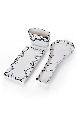 Piatti Naturali 3 Lü Mutfak Seti Mermer Kaşık Altlığı Süngerlik Yağdanlık