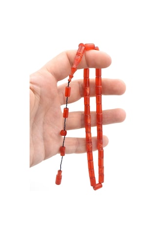 Erkan Çubukcu İmzalı Kesme Model Turuncu Sıkma Kehribar Tesbih 004