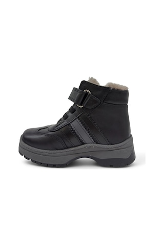 Tekiner Hakiki Deri Gerçek Kürklü Unisex Çocuk 3 Çizgi Bot Siyah