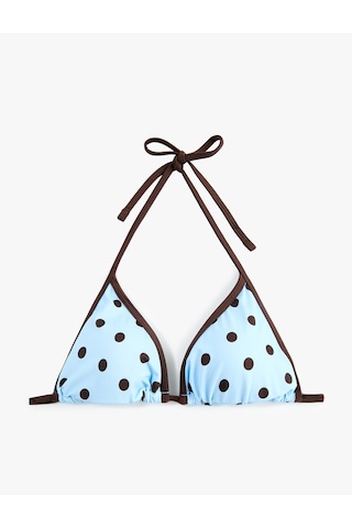 Koton Kontrast Detaylı Biyeli Puantiyeli Üçgen Bikini Üstü Mavi Desenli 6sak10286mm
