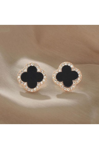 Gümüş Rhinestone Yonca Saplama Küpe Kadınlar İçin Moda Parlak Rhinestone Dört Yapraklı Yonca Küpe Hiçbir Alerji Küpe Takı Çok Renkli