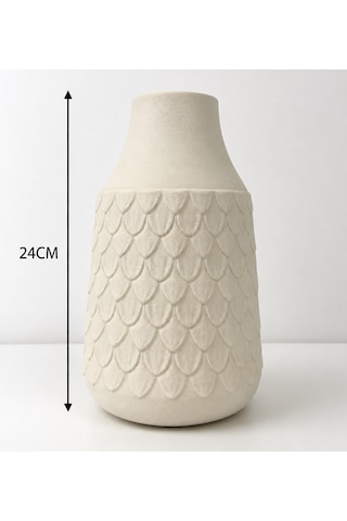 24 Cm Dekoratif Vazo - Yapay Çiçek Vazo - Modern Ev & Ofis Dekorasyon Beyaz