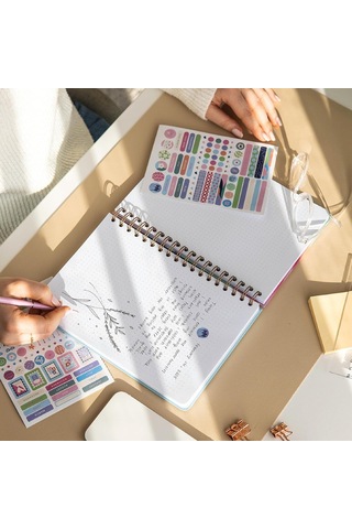 17x24 Spiralli Lastikli Sert Kapak Noktalı Not Defteri - Çiçek