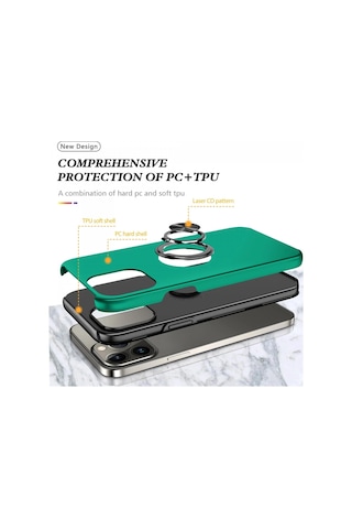 Newface Apple iPhone Uyumlu 13 Pro Max Kılıf Elit Yüzüklü Kapak Semeglbl - 30 - Yeşil