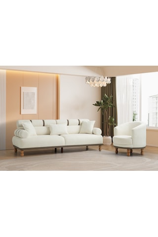 Dama Ahşap Ayaklı Beyaz Berjer Beyaz