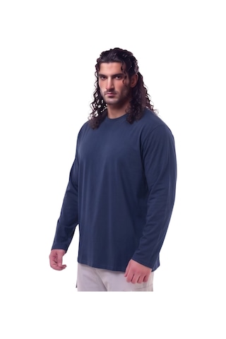 Erkek Büyük Beden 115 - 155 Kilo Arası Uygun Bedenli % 100 Pamuk Uzun Kol Bisiklet Yaka Sweatshirt Lacivert