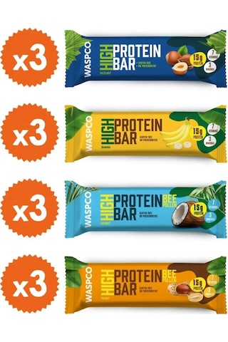 Waspco 4 Çeşit Yüksek Protein Bar Mini Paket 50 G x 12